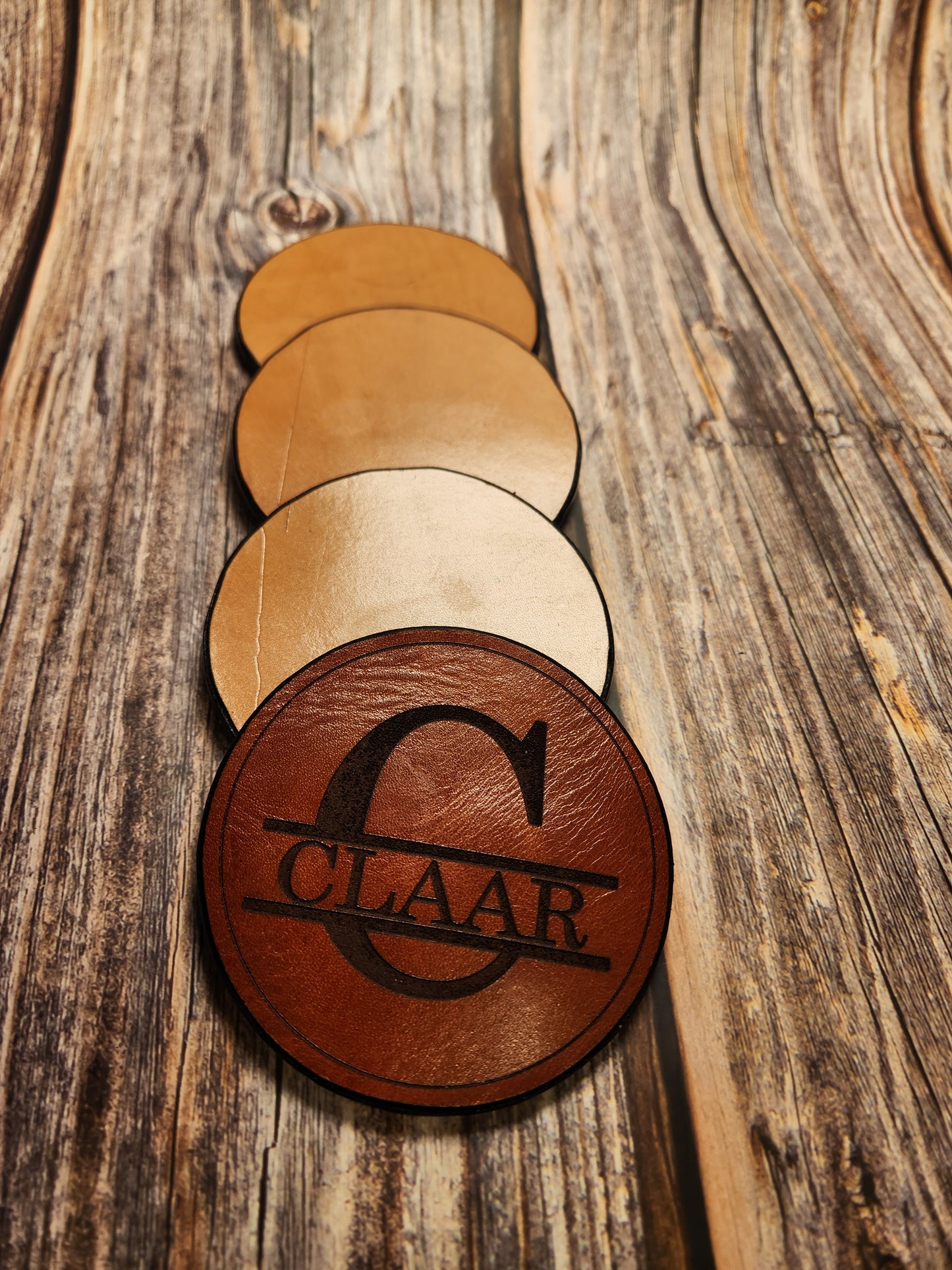 Full-Grain American Leather Coasters – Set of 4 Custom Engraved| Handmade in the USA