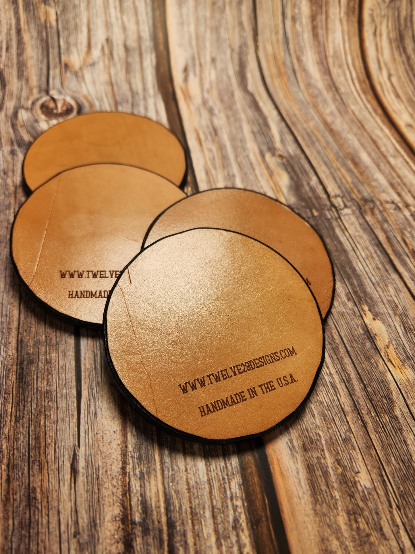 Full-Grain American Leather Coasters – Set of 4 Custom Engraved| Handmade in the USA