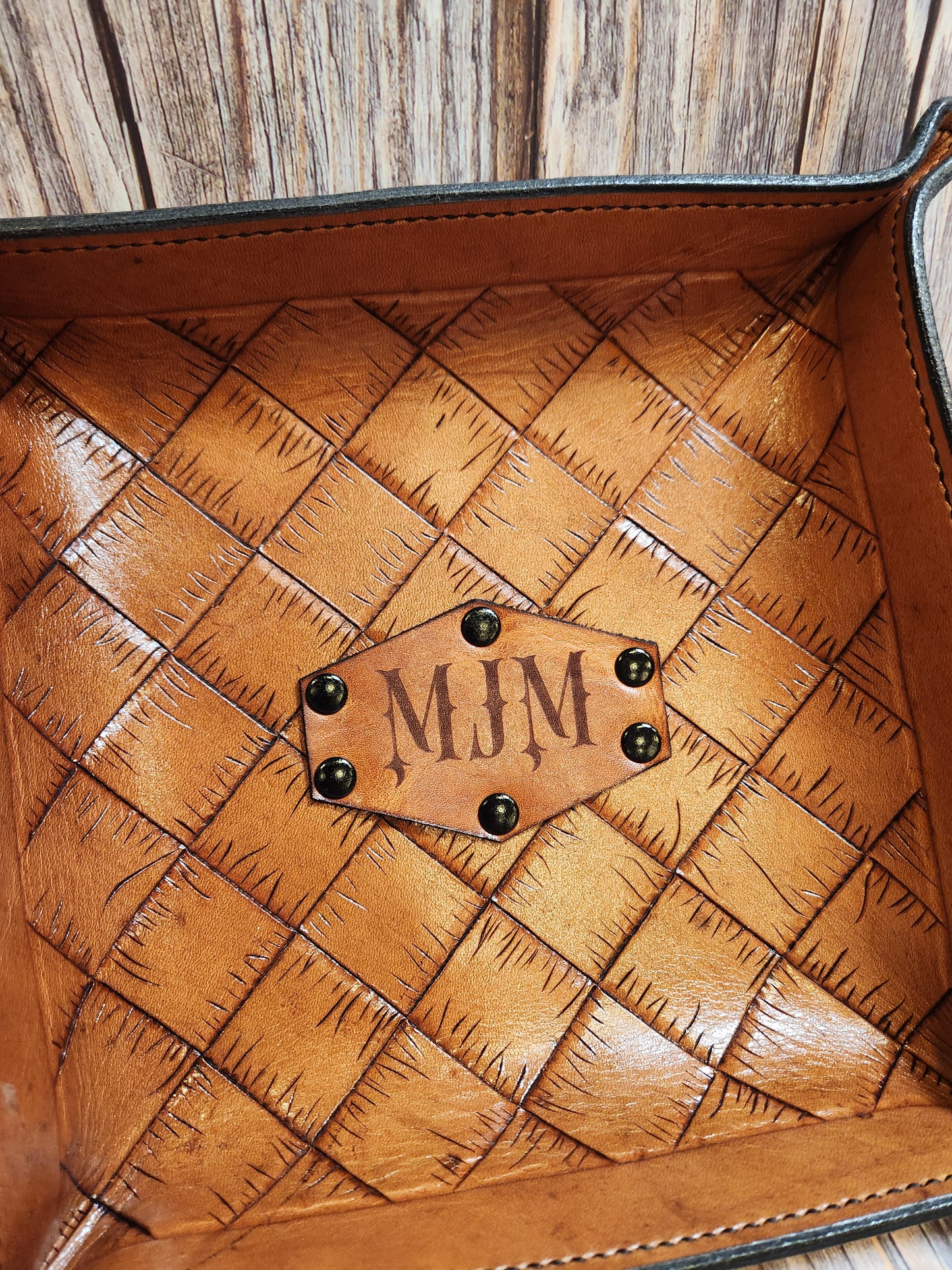 Hand-Tooled, Full-Grain American Leather Valet Tray With Custom Copper Rivets – Personalized Catchall | Handmade in the USA