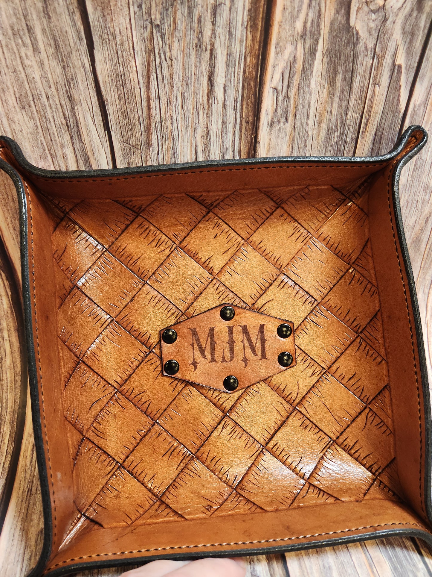 Hand-Tooled, Full-Grain American Leather Valet Tray With Custom Copper Rivets – Personalized Catchall | Handmade in the USA