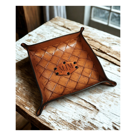 Hand-Tooled, Full-Grain American Leather Valet Tray With Custom Copper Rivets – Personalized Catchall | Handmade in the USA