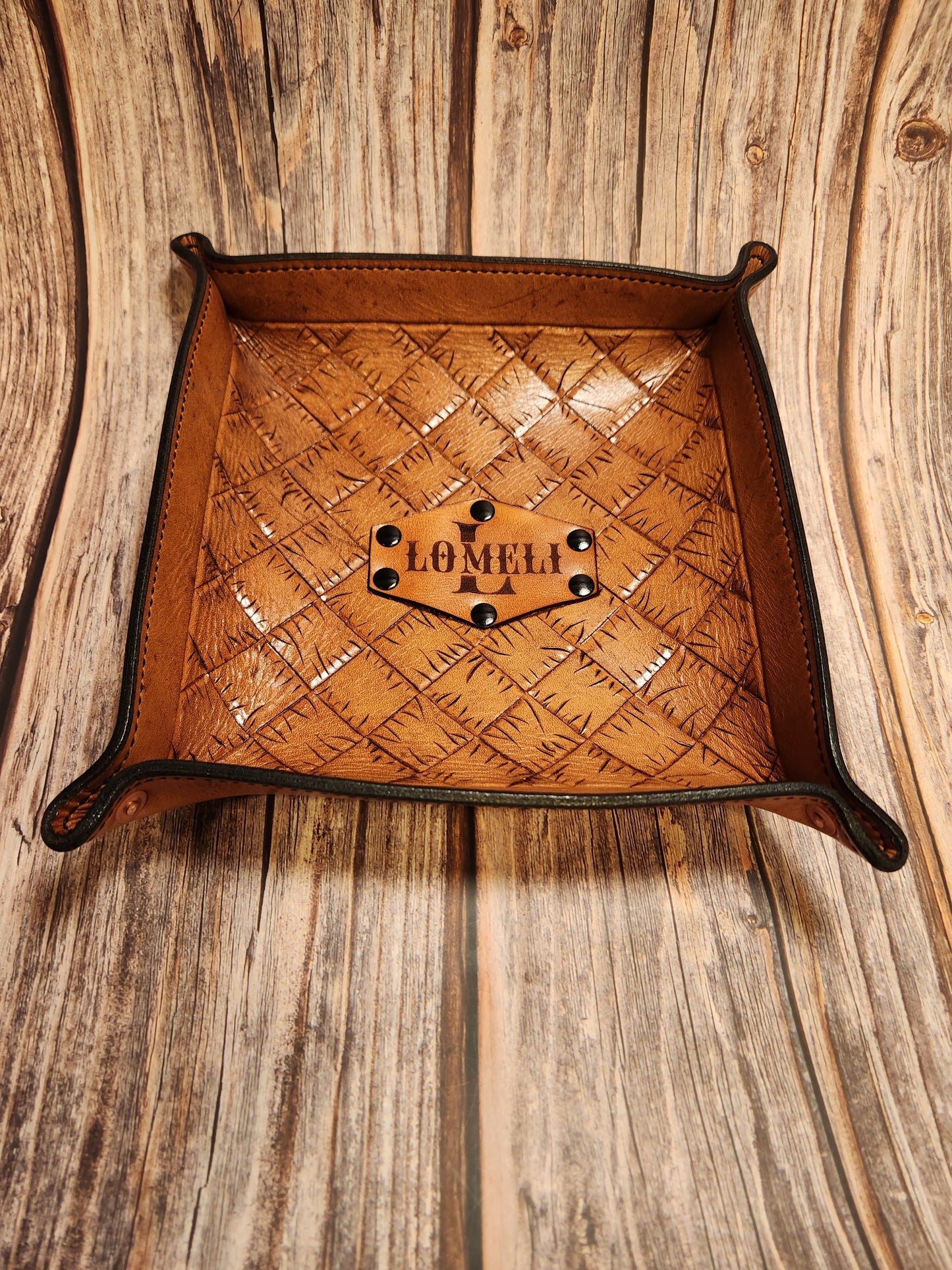 Hand-Tooled, Full-Grain American Leather Valet Tray With Custom Copper Rivets – Personalized Catchall | Handmade in the USA