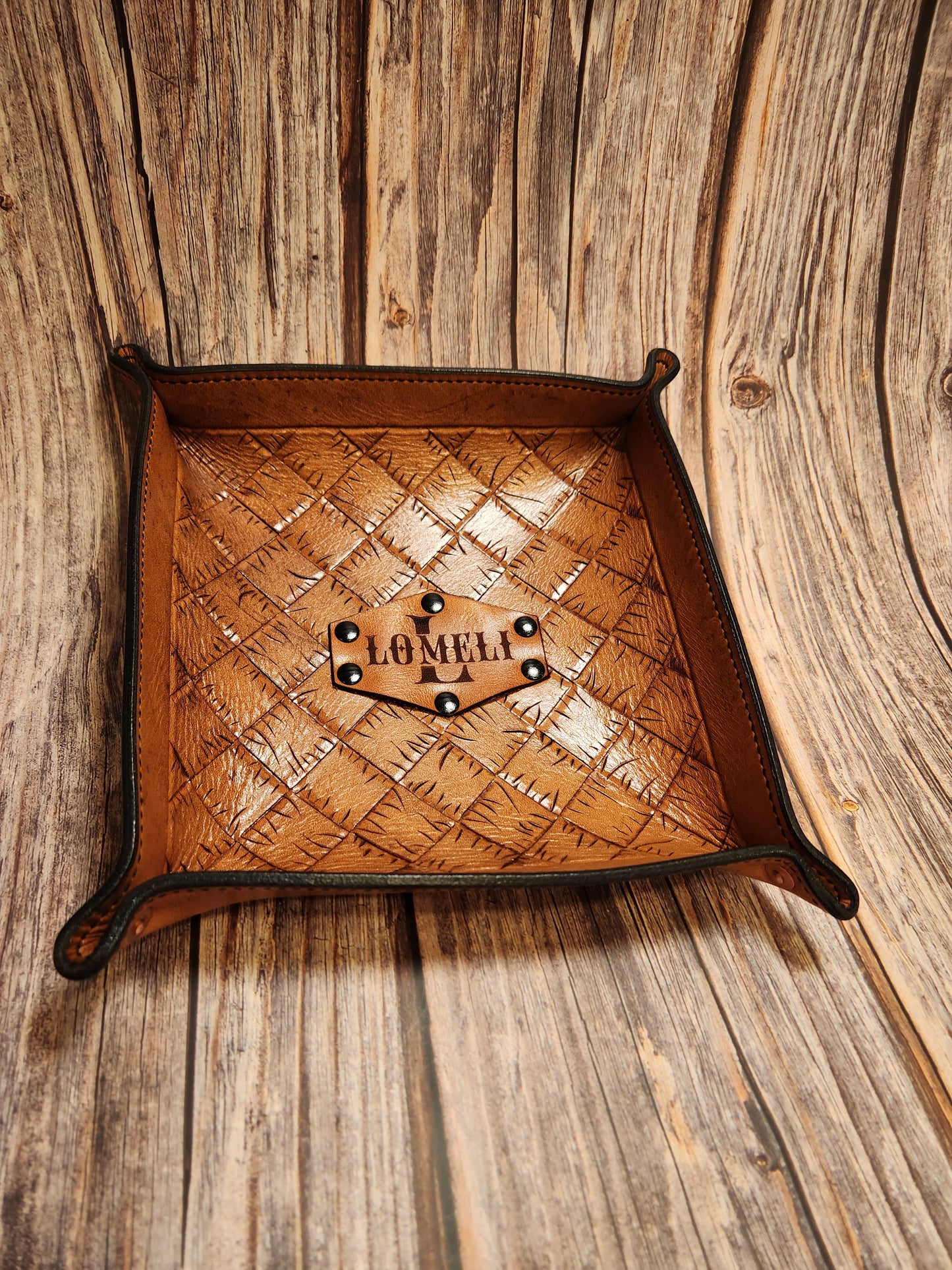 Hand-Tooled, Full-Grain American Leather Valet Tray With Custom Copper Rivets – Personalized Catchall | Handmade in the USA