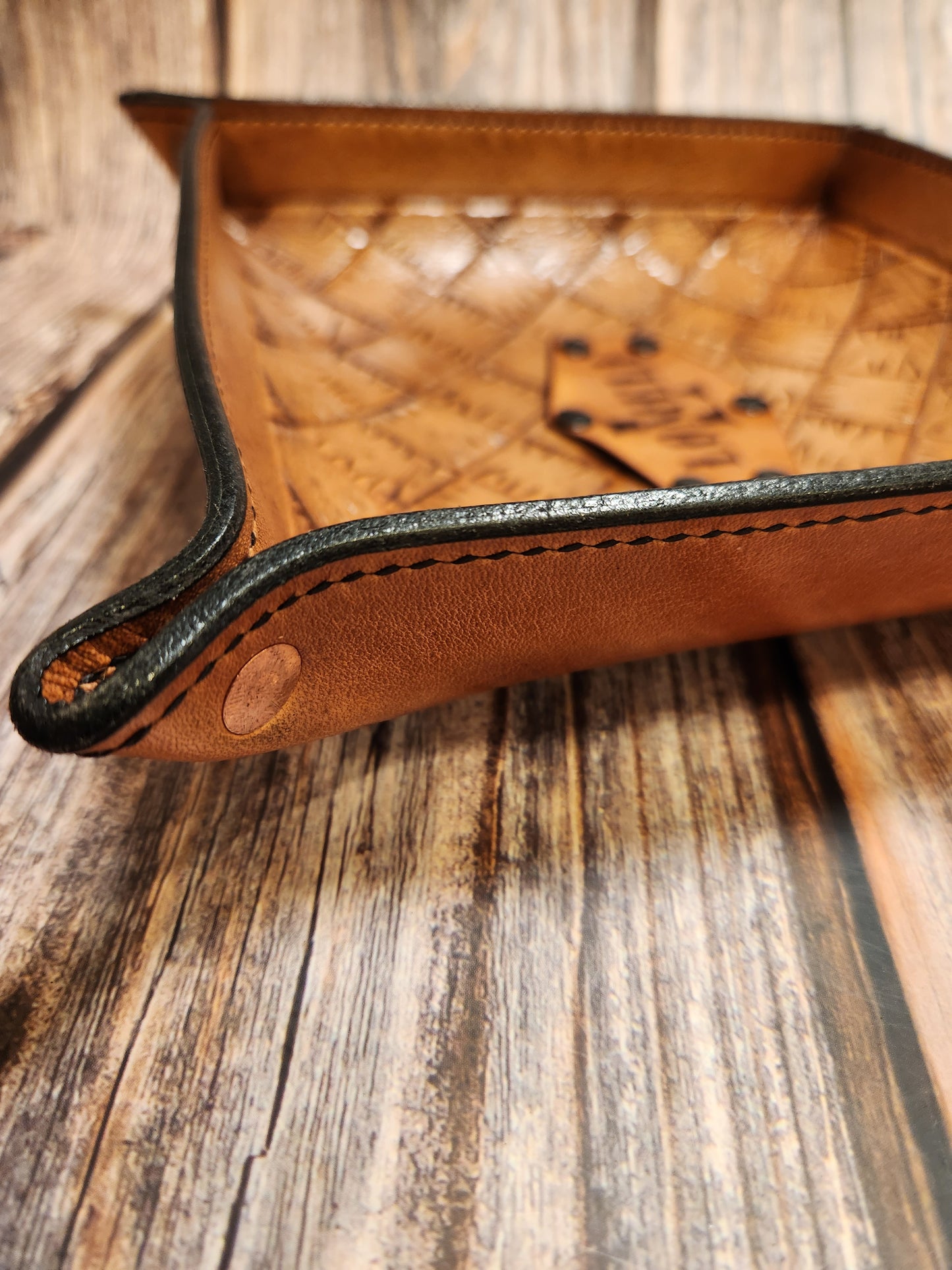 Hand-Tooled, Full-Grain American Leather Valet Tray With Custom Copper Rivets – Personalized Catchall | Handmade in the USA