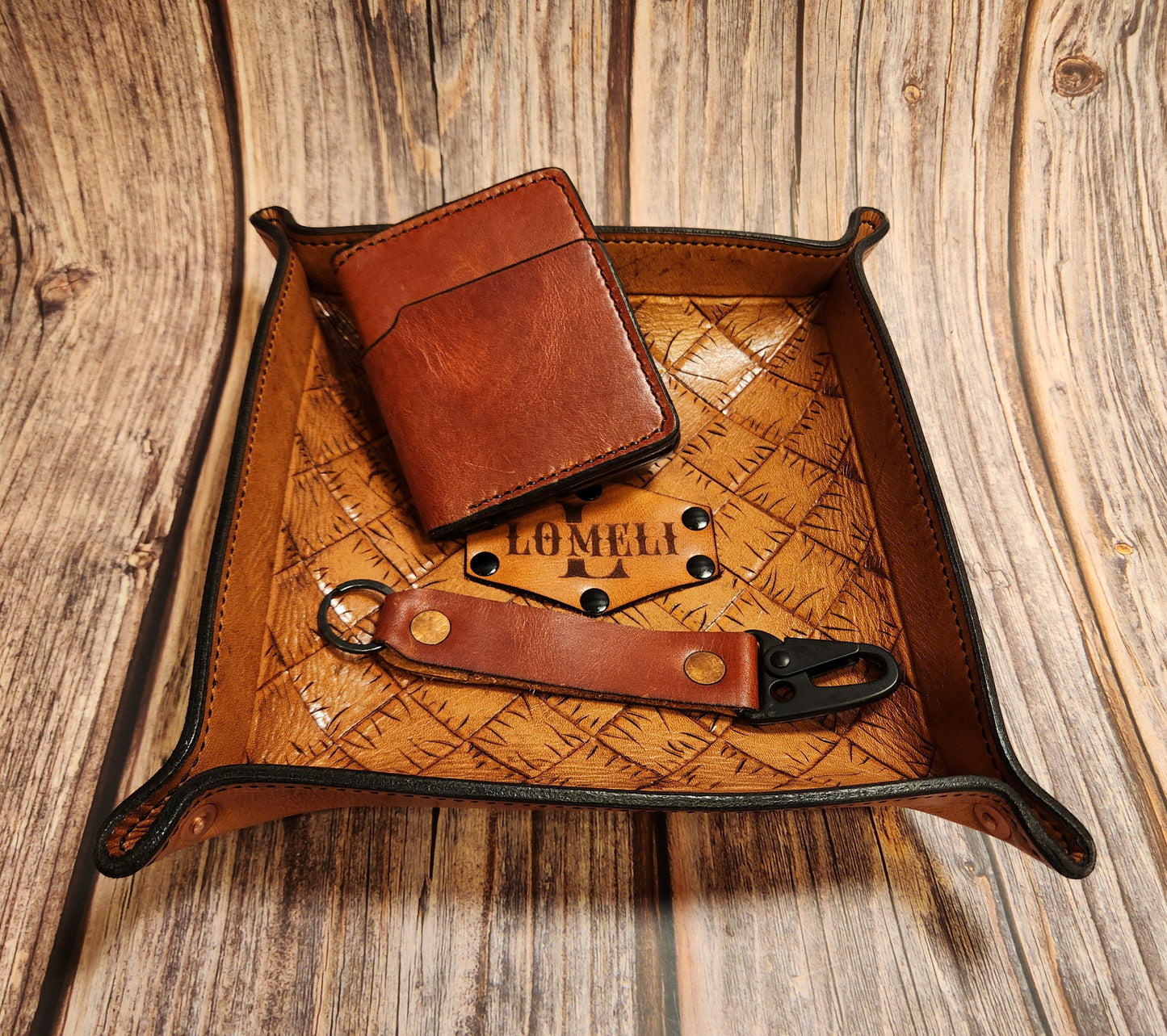 Hand-Tooled, Full-Grain American Leather Valet Tray With Custom Copper Rivets – Personalized Catchall | Handmade in the USA