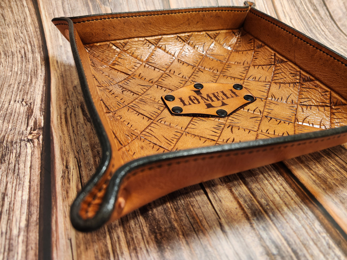 Hand-Tooled, Full-Grain American Leather Valet Tray With Custom Copper Rivets – Personalized Catchall | Handmade in the USA