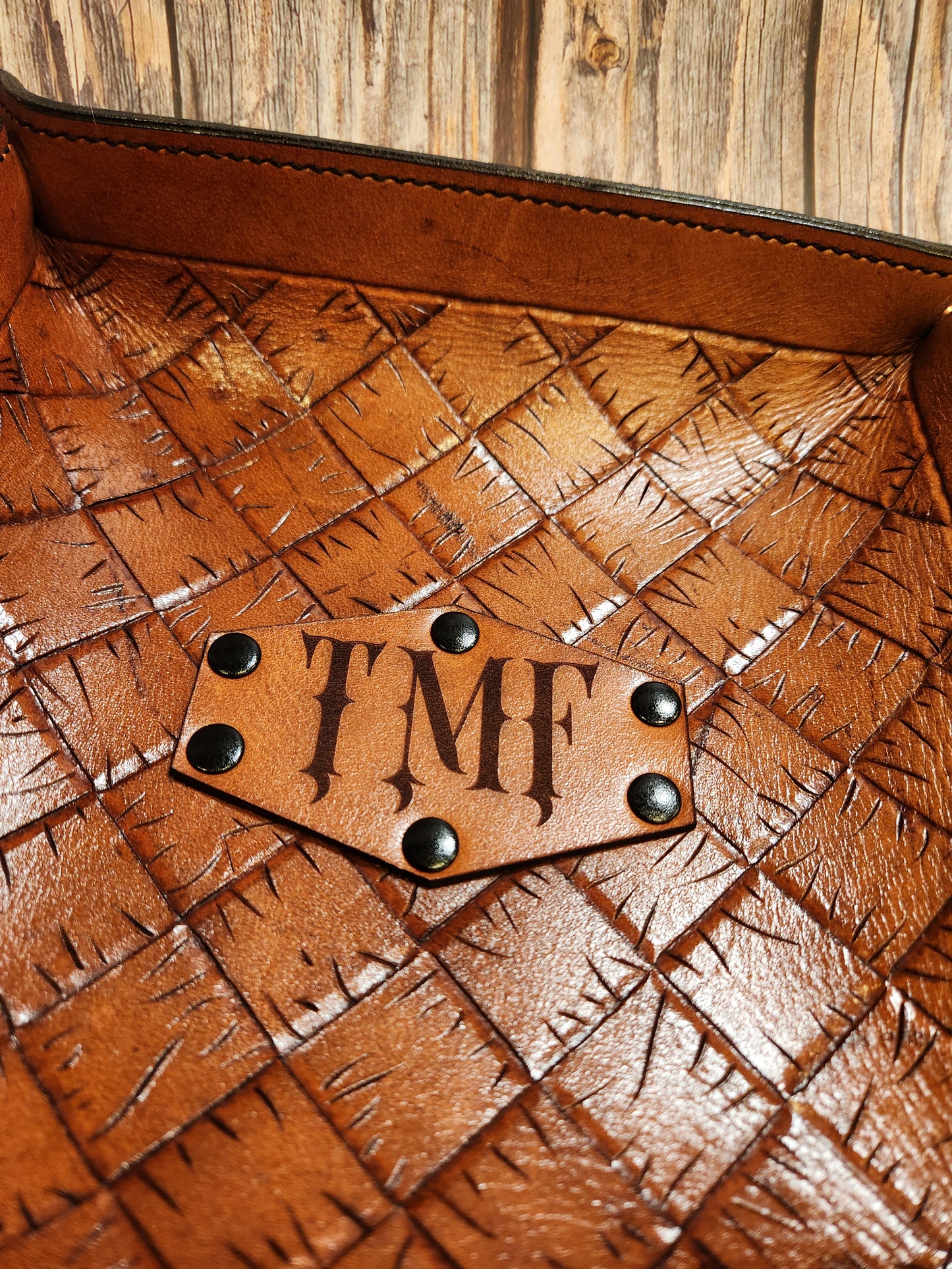 Hand-Tooled, Full-Grain American Leather Valet Tray With Custom Copper Rivets – Personalized Catchall | Handmade in the USA
