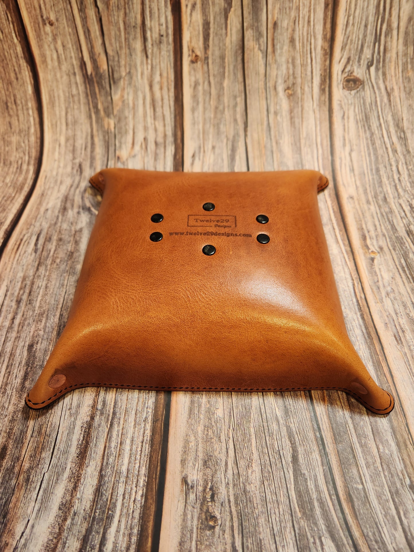 Hand-Tooled, Full-Grain American Leather Valet Tray With Custom Copper Rivets – Personalized Catchall | Handmade in the USA