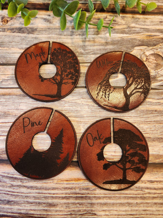 Leather Wine Glass Markers in an Exclusive Tree Design set of four