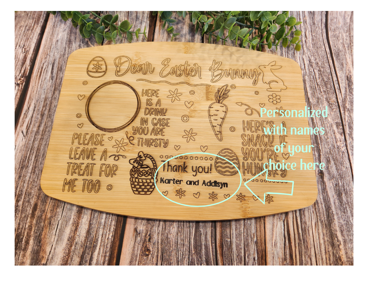 Personalized Reversible Bamboo Holiday Treat Board | Santa & Easter Bunny Design | Custom Children’s Names | Handcrafted Keepsake