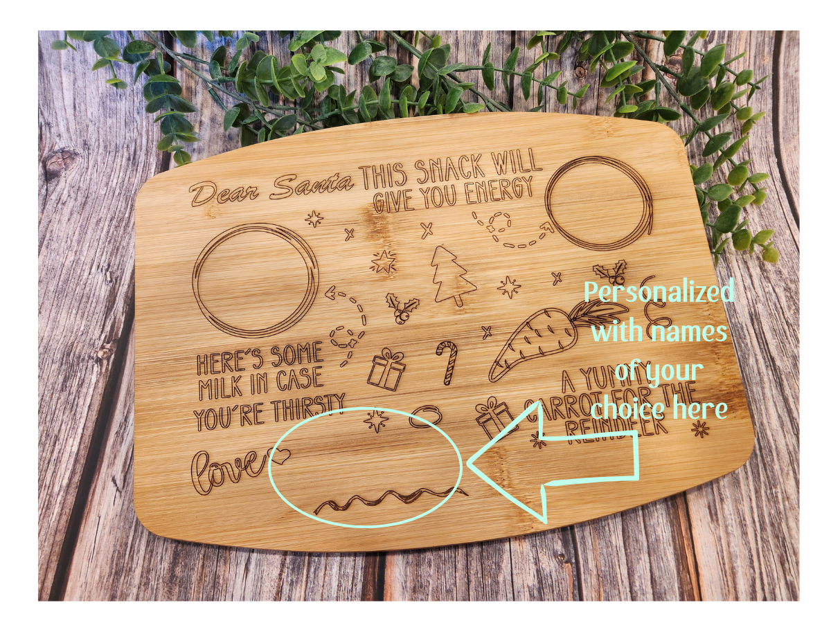 Personalized Reversible Bamboo Holiday Treat Board | Santa & Easter Bunny Design | Custom Children’s Names | Handcrafted Keepsake