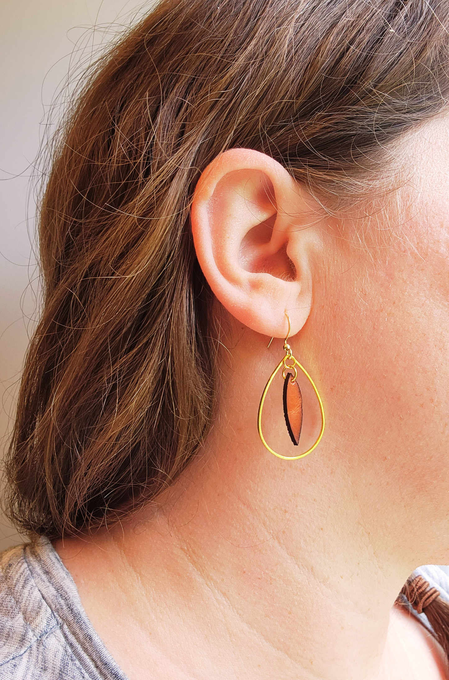 Full-Grain American Leather Earrings with Metal Accents in an Elegant Teardrop Shape | Handmade in the USA