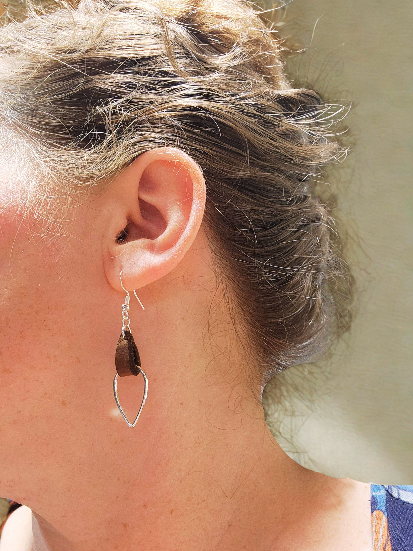 Full-Grain American Leather Earrings with Small Teardrop Accent, Silver or Gold Option | Handmade in the USA