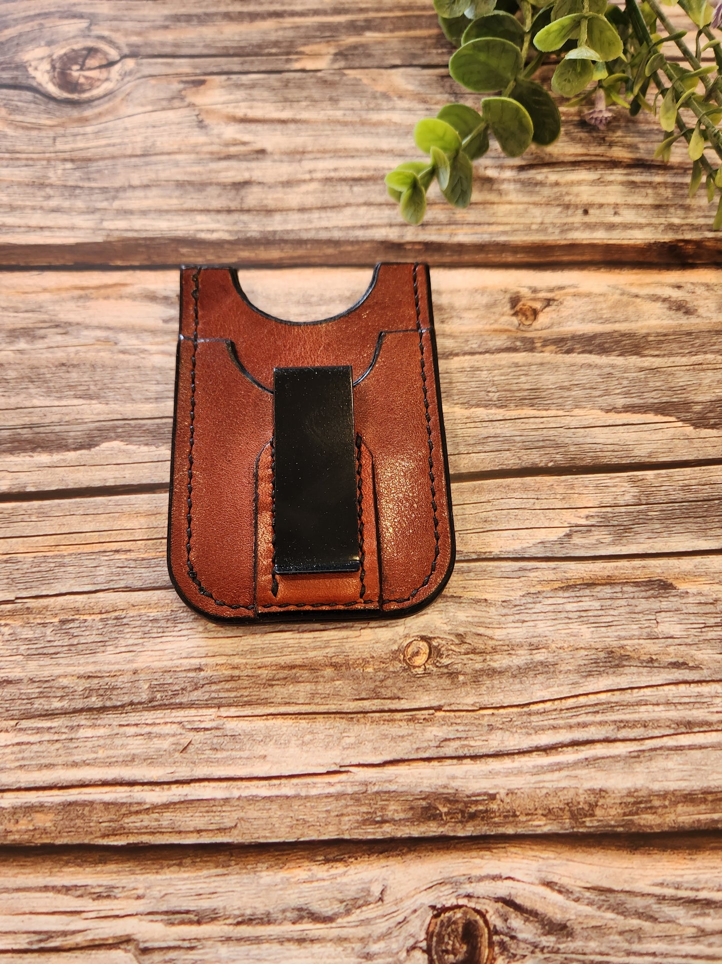 Slim Leather Card Wallet with Metal Money Clip – Handmade Minimalist Wallet