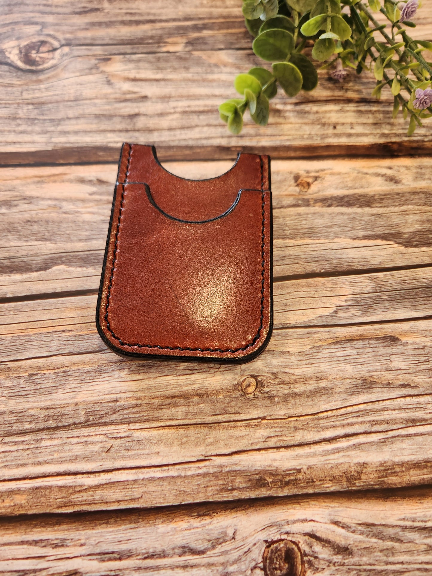 Slim Leather Card Wallet with Metal Money Clip – Handmade Minimalist Wallet
